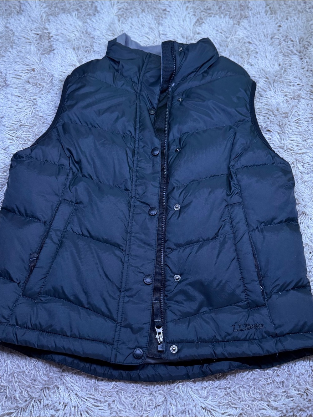 L.L.Bean Goose Down Puffer Vest Womens M Black Fleece Lined Full Zip
